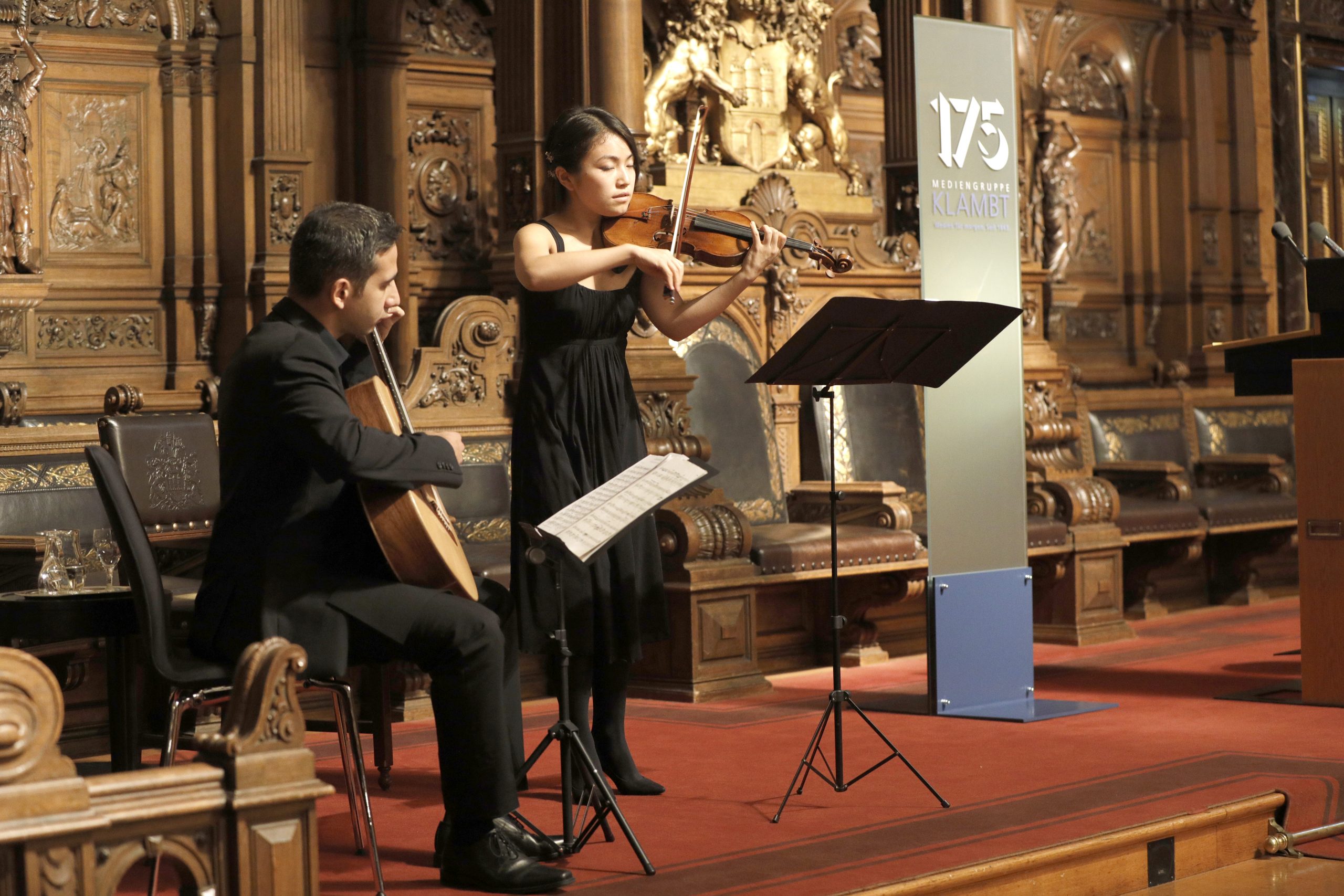 Playing duo with the violinist Anny Chen at the Senate Reception of Klambt Media Group in Festsaal of Hamburg Town Hall